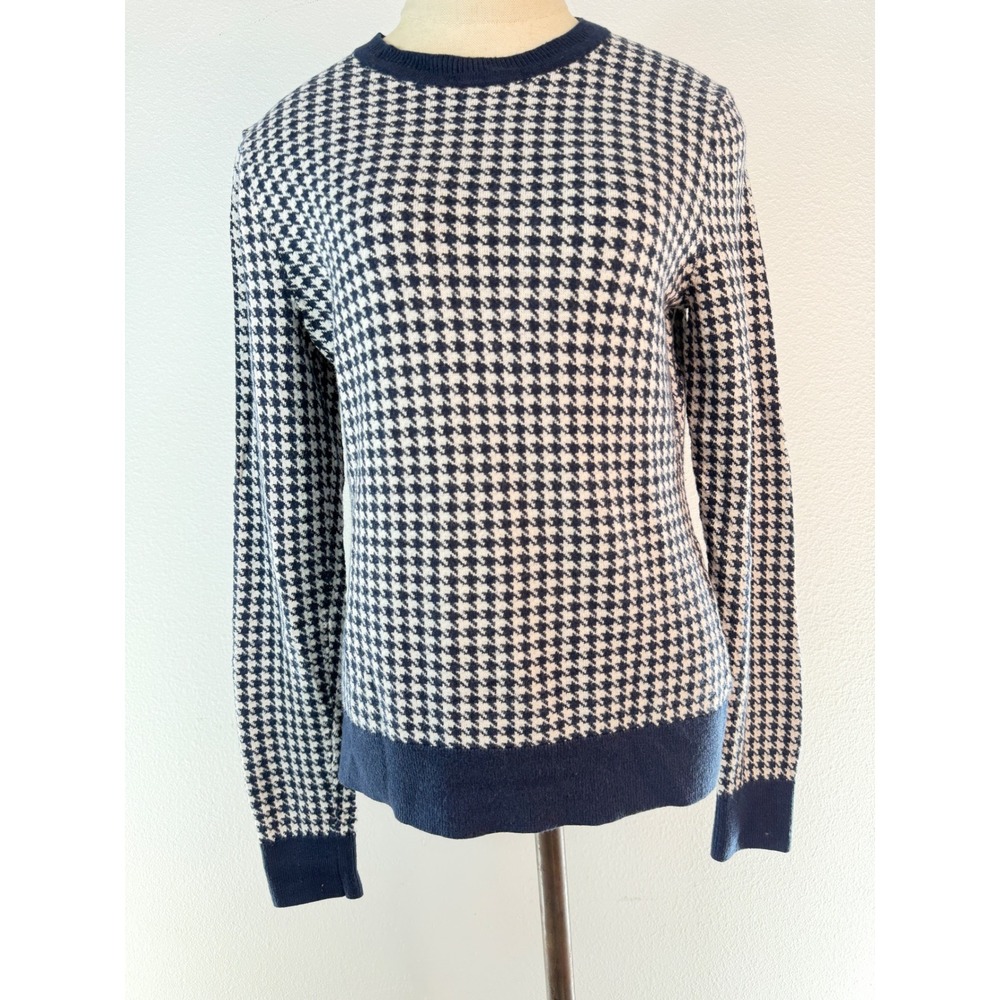 Brooks Brothers Navy Blue Houndstooth Knit Sweater Preppy Quality Made Medium